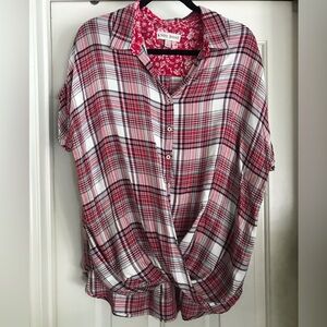 Knox Rose Women's Plaid Button-Up Top - Red and White
